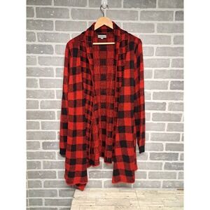Joseph A  Womens Black Red Checkered Buffalo Plaid Open Cardigan Holiday Size XL